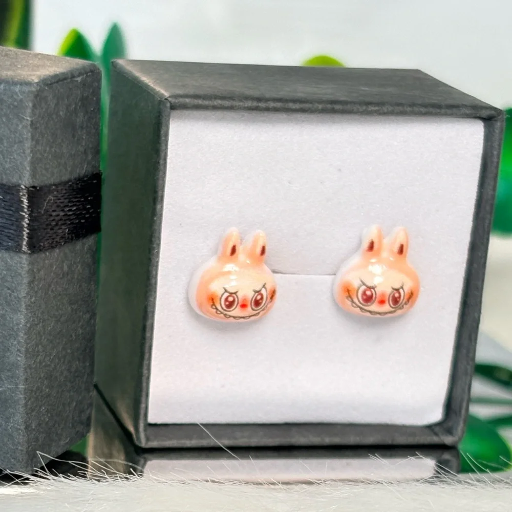 Cute Light Pink‎ Monster Character Stud Earrings
